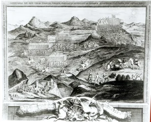 The Battle Array of Carberry Hill near Edinburgh with the Surrender of Mary, Queen of Scots to the Confederate Lords of Scotland and the Escape of Earl Bothwell in 1567, engraved by the artist
